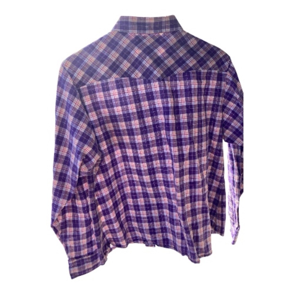 Wrangler Blues Western Shirt purple plaid Pearl snaps long sleeve size large - Picture 3 of 11